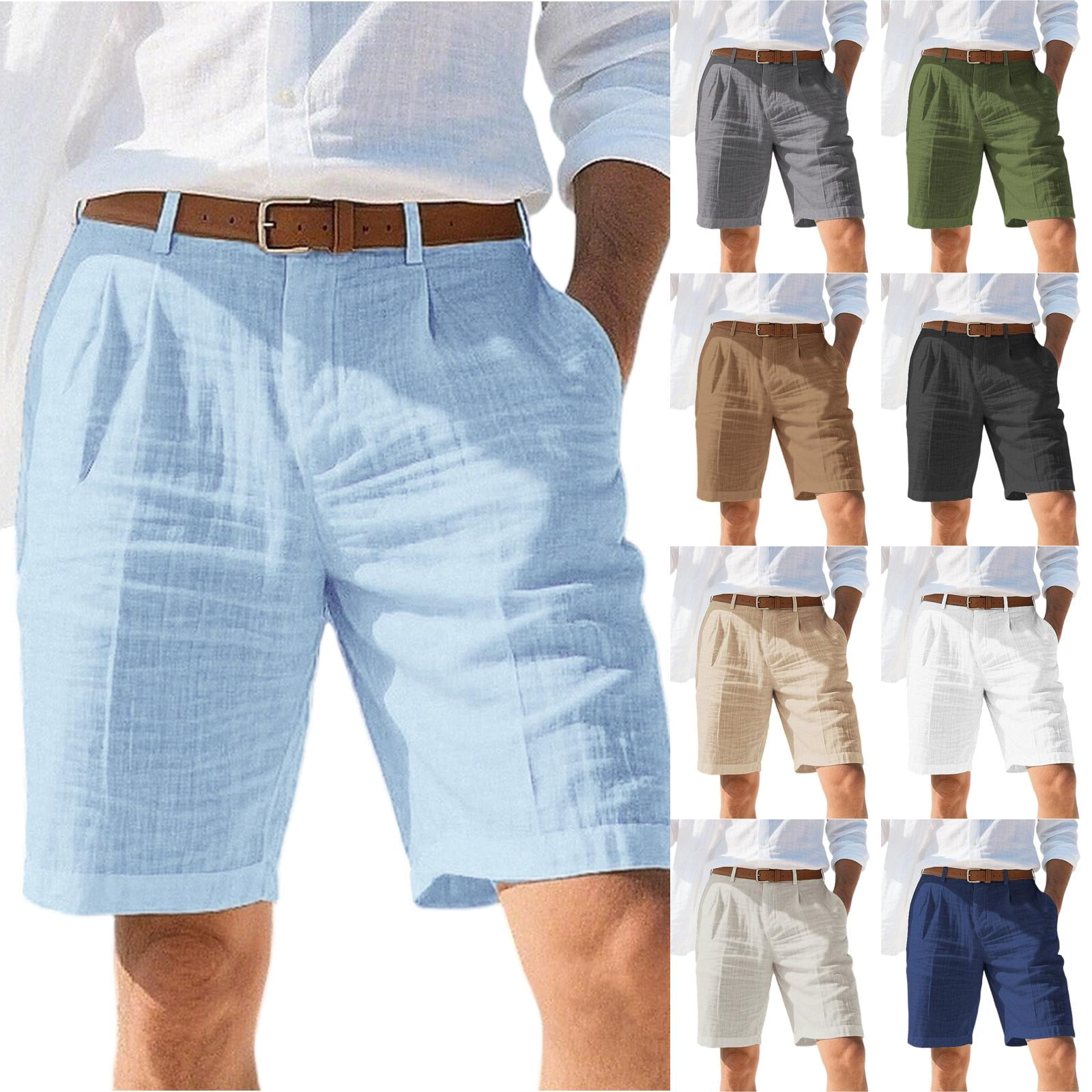 Dwelliawo Men's Linen Classic Gurkha Shorts 9" Flat Front Pleat-Front ...