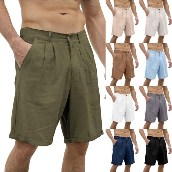 Dwelliawo Men's Linen Classic Gurkha Shorts Pleat-Front Straight Leg Cotton Linen Shorts Loose Fit Summer Pants Linen Dress Elastic Waist Vintage Black XL
