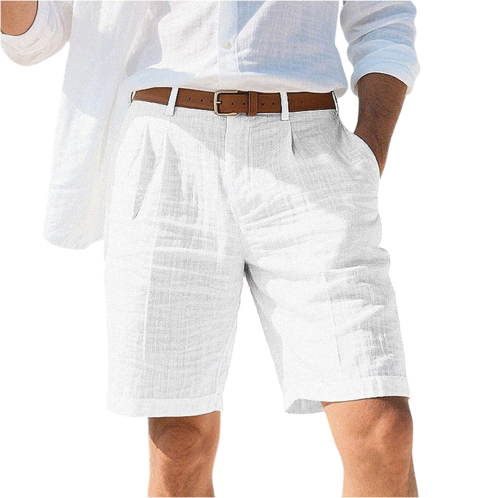 Dwelliawo Men's Linen Classic Gurkha Shorts Straight Leg Elastic Waist ...