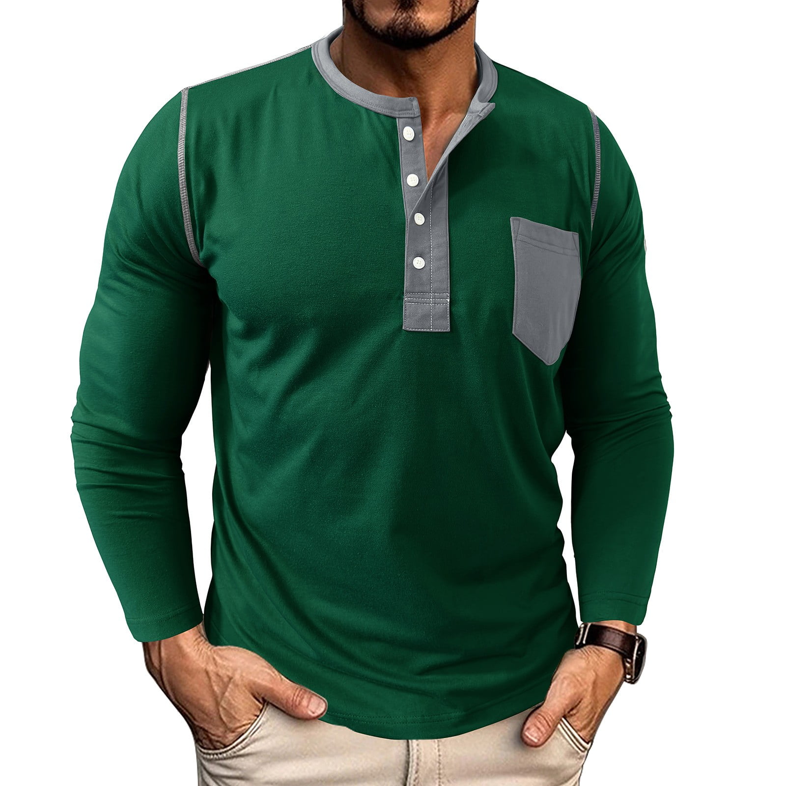 Dwelliawo Men's Long Sleeve Henley Shirts Muscle Long Sleeve Henley ...