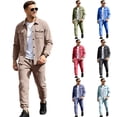 thumbnail image 1 of Dwelliawo Men’s Long Sleeve Shacket And Jogger Pants 2 Piece Matching Set Soft Suede Fleece Snap Closure Drawstring Cuff Tracksuit For Everyday Street Style Army Green XL, 1 of 5