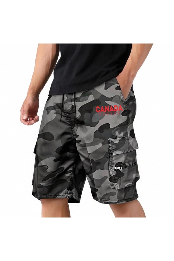 Men's Loose Bermuda Cargo Shorts North American Flag Graphic Elastic Drawstring Waist Secure Zipper Pockets Lightweight Street BBQ Summer Daily Clothes Dark Gray 3xL