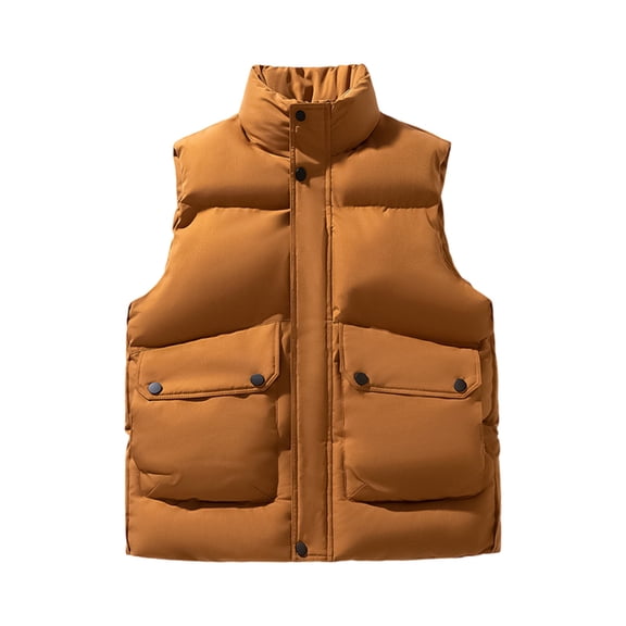 Dwelliawo Men's Padded Cotton Blend Autumn Winter Warm Vest Quilted Coats Winter Casual Puffer Stand-Up Collar Vests Loose Warm Padded Outerwear Outdoor Travel Jacket Saffron 2XL