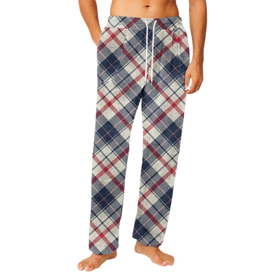 Dwelliawo Men's Pajama Bottoms 2025 Lounge Baggy Plaid Lounge Pants Fuzzy Comfy Matching Plaid Pajama Pants Christmas Drawstring Pj Bottoms White 3XL