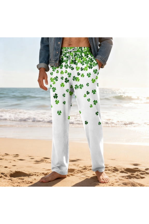 Men's Pajama Bottoms Soft Leaf Shamrocks Plus Size Pants Comfy Sleepwear St. Patrick's Pajama Bottoms Lightweight Lounge Pajamas with Pockets White 3XL