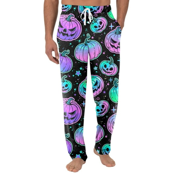 Dwelliawo Men's Pajama Pants Halloween Pumpkin Pant Soft Sleepwear Funny Pants Drawstring Separate Bottoms Pj Pant with Pockets Purple Pink 2XL