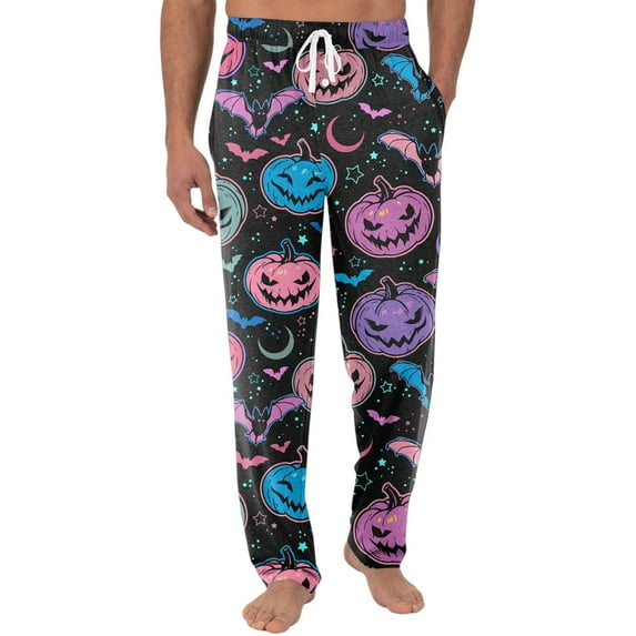 Dwelliawo Men's Pajama Pants Halloween Pumpkin Pants Drawstring Bottoms Pj Pant with Pockets Soft Sleepwear Funny Pant Dark Purple XL