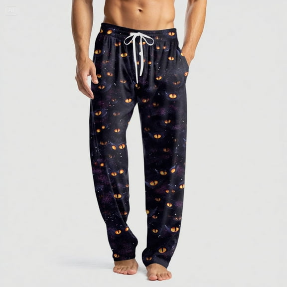 Dwelliawo Men's Pajama Pants Halloween Pumpkins Pants Loose Fit Bottoms Pajama Pants with Pockets Soft Funny Pant Purple 2XL