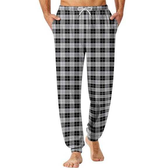 Dwelliawo Men's Pajama Pants Loose Fit Drawstring Pajama Pant with Pockets Soft Lounge Pants Bottoms Jogger Sleep Plaid Pant Black L