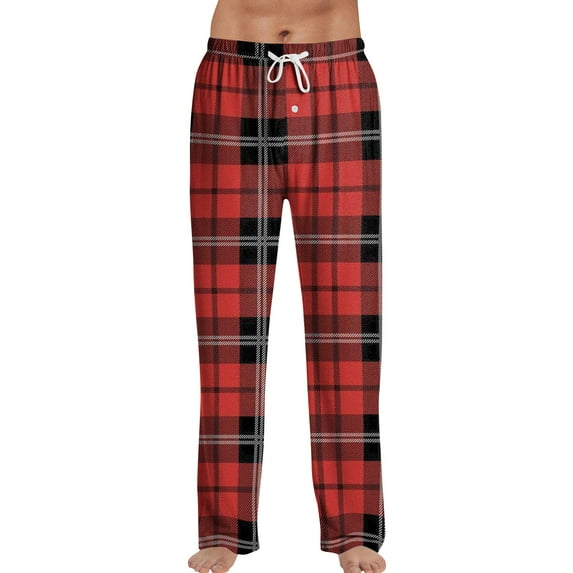 Dwelliawo Men's Pajama Pants Matching Plaid Pants Comfy Pajama Bottoms Buffalo Plaid Christmas Pajama Pants Cute Fuzzy Drawstring Sleepwear Deep XL