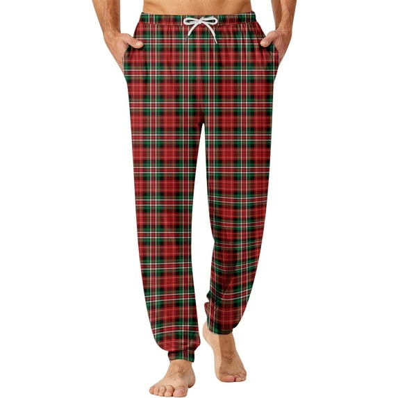Dwelliawo Men's Pajama Pants Plaid Separate Bottoms Joggers Pant Loose Fit Elastic Waist Pj Pants with Pockets Soft Sleepwear Lightweight Pants Wine L