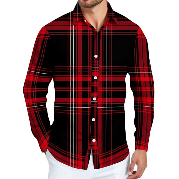 Dwelliawo Men's Plaid Button Down Shirt Plaid Flannel Shirts Long Sleeve Button Down Shirt Vintage Lightweight Shirts Autumn Tops with Pocket Wine L