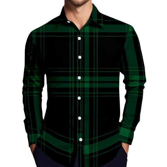Dwelliawo Men's Plaid Button Down Shirt Plaid Flannel Shirts Long Sleeve Button Down Shirt Lightweight Oversized Shirts Autumn Tops with Pocket Dark Green 2XL