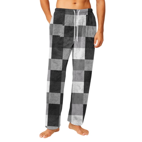 Dwelliawo Men's Plaid Pajama Pants Comfy Pj Pants Matching Pajama Bottoms Plaid Christmas Unisex Pajama Pants Cute Fuzzy Drawstring Sleepwear Gray M