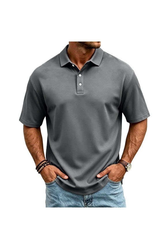 Men's Polo Shirts 3 Buttons Casual Work T Shirts Quick Dry Short Sleeve Golf Shirt Pique Jersey Outdoor Performance Gray XL