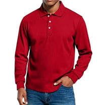 Dwelliawo Men's Polo Shirts Casual Collared Stylish Golf Tee Ribbed Button Classic Long Sleeve Shirts Red 3XL