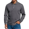 thumbnail image 1 of Dwelliawo Men's Polo Shirts Ribbed Button Classic Long Sleeve Shirts Loose Fit Collar Fashion Work Pullover Shirts Dark Gray L, 1 of 5