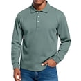 thumbnail image 1 of Dwelliawo Men's Polo Shirts Ribbed Button Classic Long Sleeve Shirts Loose Fit Collared Stylish Work Tee Mint Green M, 1 of 5