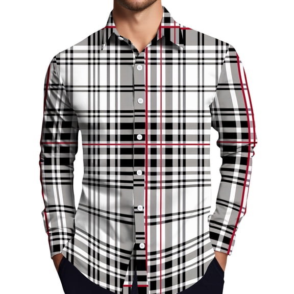 Dwelliawo Men's Shirt Plaid Button Down Shirt Casual Flannel Shirts Lightweight Loose Shirt Fall Top with Pocket White 2XL