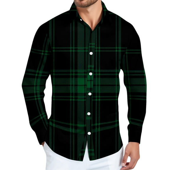 Dwelliawo Men's Shirt Plaid Button Down Shirt Casual Flannel Shirts Lightweight Vintage Shirt Fall Tops with Pocket Dark Green L