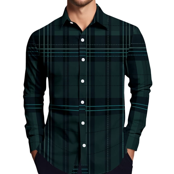 Dwelliawo Men's Shirt Plaid Button Down Shirts Casual Flannel Shirt Retro Vintage Shirts Fall Tops with Pocket Turquoise 3XL