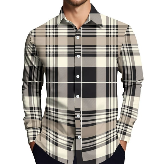 Dwelliawo Men's Shirt Plaid Flannel Shirt Long Sleeve Button Down Shirts Oversized Vintage Shirts Casual Top with Pocket Khaki XL