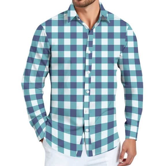 Dwelliawo Men's Shirt Plaid Flannel Shirt Long Sleeve Button Down Shirts Retro Oversized Shirt Casual Tops with Pocket Blue 2XL