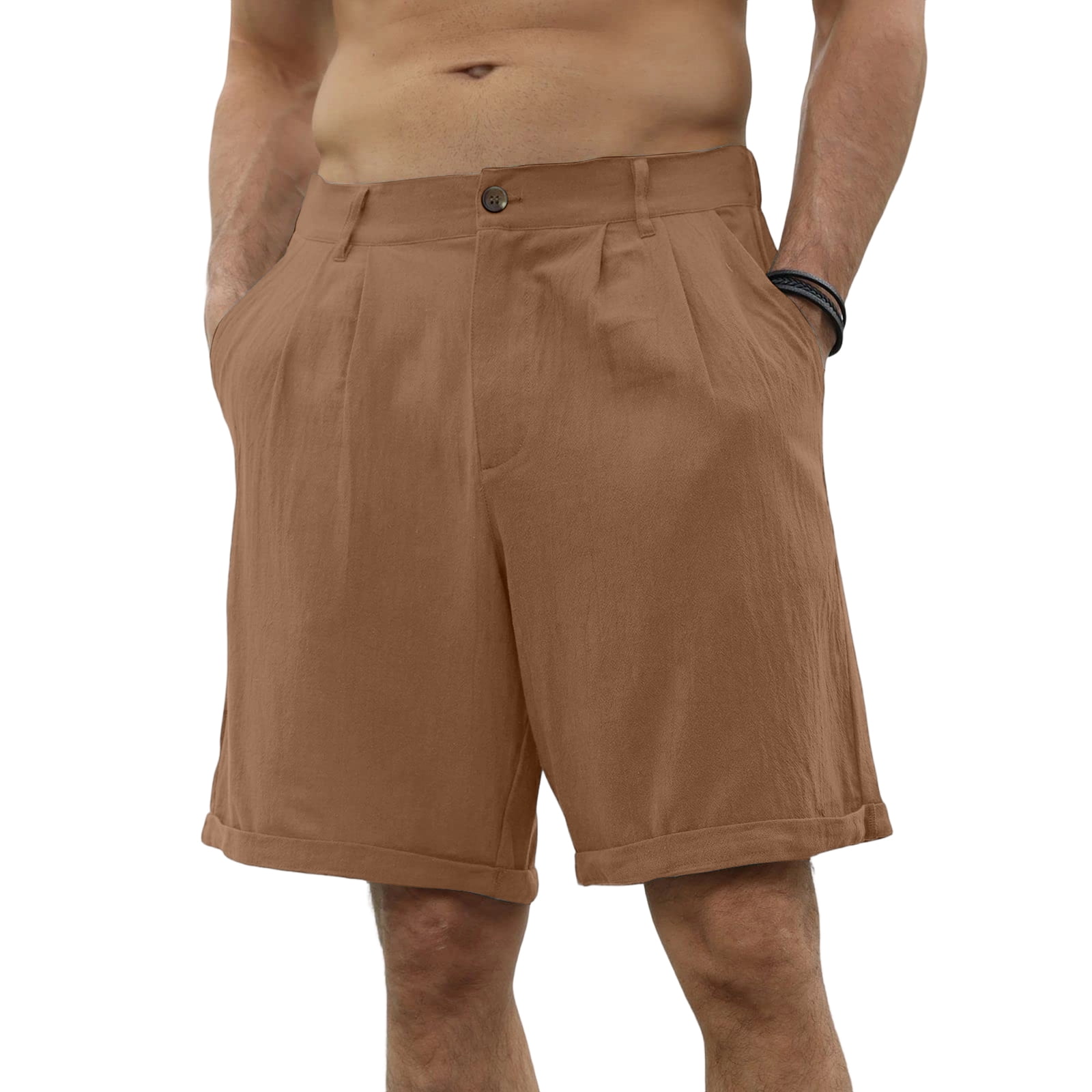 Dwelliawo Men's Summer Linen Short Pleat-Front Elastic Waist Cotton ...