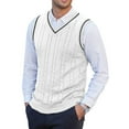 thumbnail image 1 of Dwelliawo Men's Sweater Vest Business Sleeveless Ribbed Sweaters Warm V Neck Knit Vest Top Regular Fit Cable Stretch Pullovers Sweater 2XL, 1 of 4