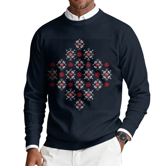 Dwelliawo Men's Sweaters Lightweight Long Sleeve Ribbed Sweaters Knit Snowflake Xmas Christmas Print Sweater Thick Fall Winter Pullover Sweater Clearance Black XL