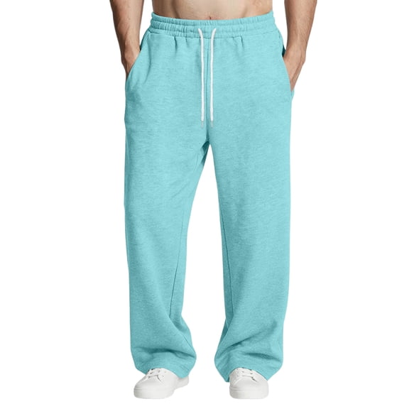 Dwelliawo Men's Sweatpants Elastic Waist Wide Leg Workout Pant Athletic Lounge Lightweight Sweatpants with Pocket Drawstring Loose Pants Cyan M