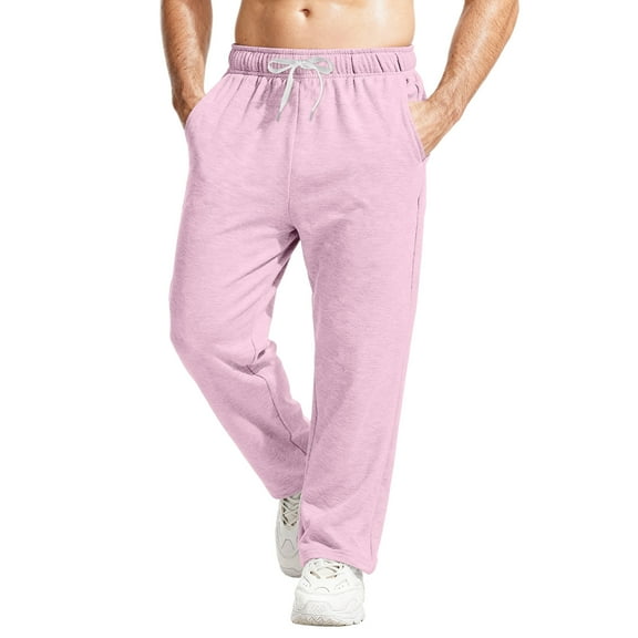 Dwelliawo Men's Sweatpants Straight Leg Open Bottom Baggy Sweatpant Lounge Fall Winter Yoga Athletic Pant with Pockets Clearance Pink XL
