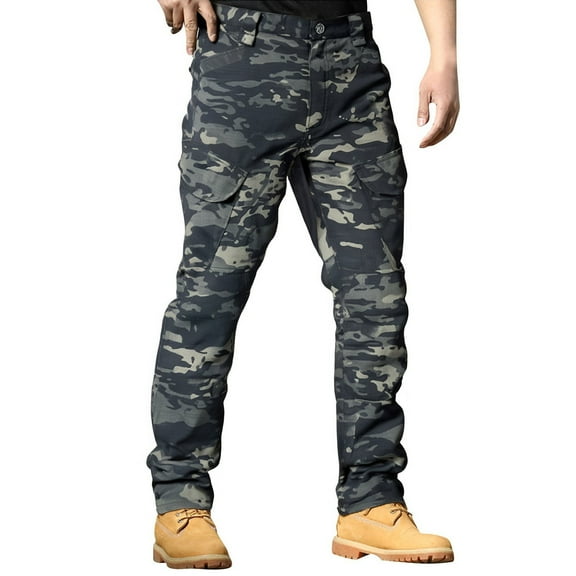 Dwelliawo Men's Tactical Pants Waterproof Construction Cargo Pants with Pockets Flex Hiking Cooling Outdoor Work Pantalones Dark Green L