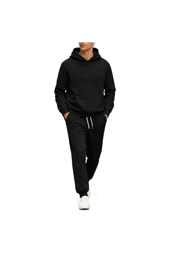 Men's Tracksuit 2 Piece Hoodie and Sweatpants Heavyweight Solid Color Relaxed Fit Hoodie Joggers Sport Pant Set Sweat Fall Winter Suit with Pockets Black S