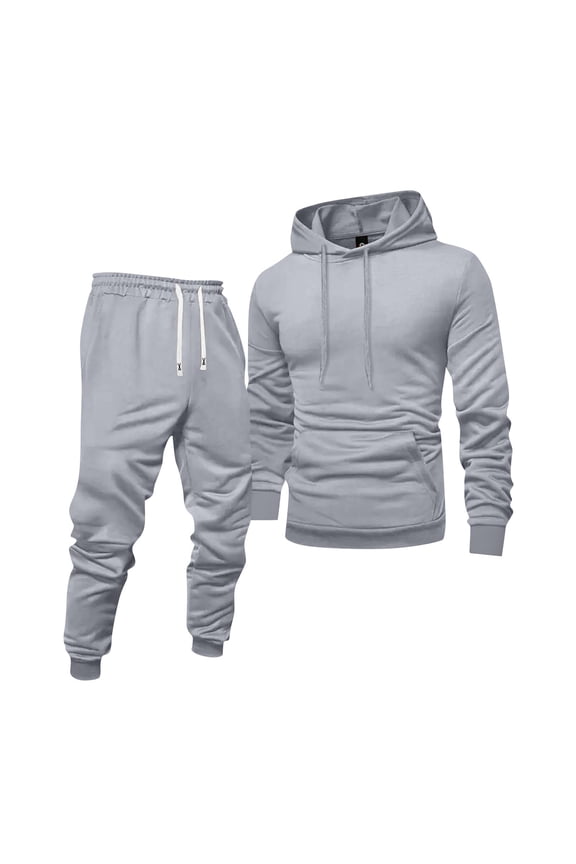 Mens Hoodie Sweatsuit 2 Piece Solid Color Sweat Hoodie Jogging Running Pant Set Casual Winter Suit with Pockets Gray 3XL