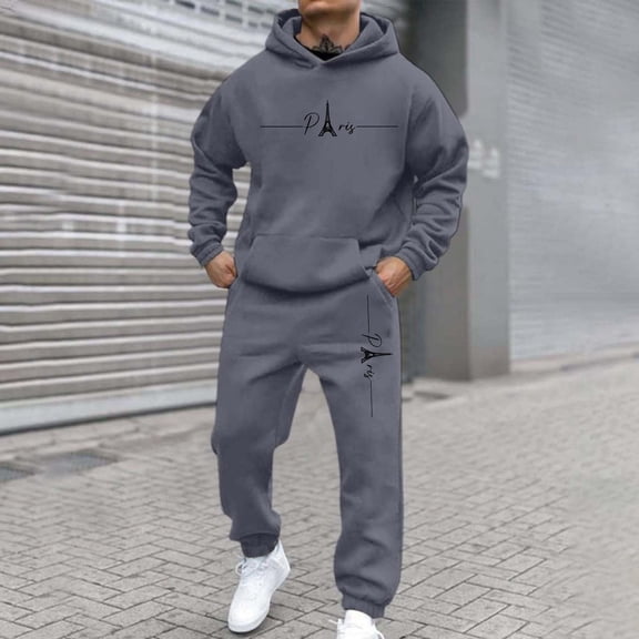 Dwelliawo Men's Tracksuit 2 Piece Hoodie and Sweatpants Solid Color Fleece Hoodie Joggers Running Pant Set Sweat Fall Winter Suits with Pockets Dark Gray M