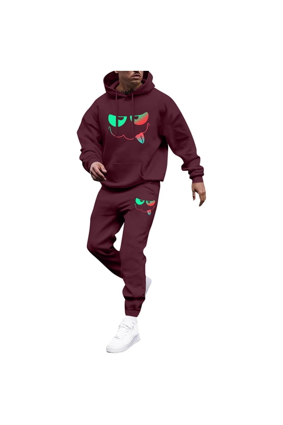 Men's Tracksuit 2 Piece Hoodie and Sweatpants Solid Color Relaxed Fit Hoodie Jogging Athletic Pants Set Fleece Fall Suit with Pockets Red 3XL