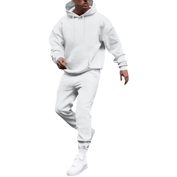 Dwelliawo Men's Tracksuit 2 Piece Hoodie and Sweatpants Solid Color Sweat Pullover Hoodies Jogging Running Pants Set Fleece Fall Suit with Pockets White XL