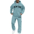 thumbnail image 1 of Dwelliawo Men's Tracksuit 2 Piece Hoodie and Sweatpants Solid Color Zipper Casual Hoodie Jogging Sport Pants Set Sweat Fall Winter Suits with Pockets Sky Blue 2XL, 1 of 3