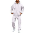 thumbnail image 1 of Dwelliawo Men's Tracksuit 2 Piece Hoodie and Sweatpants Solid Color Zipper Sweat Hoodie Cargo Pants Sport Pants Set Relaxed Fit Fall Winter Suit with Pockets White 2XL, 1 of 8