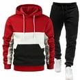 thumbnail image 1 of Dwelliawo Men's Tracksuits 2 Piece Set Color Block Sweat Pullover Hoodies Joggers Running Pant Set Relaxed Fit Fall Winter Suits with Pockets Clearance Red M, 1 of 3