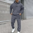 thumbnail image 1 of Dwelliawo Men's Tracksuits 2 Piece Set Solid Color Casual Hoodie Jogging Athletic Pant Set Relaxed Fit Fall Winter Suit with Pockets Dark Gray 3XL, 1 of 5