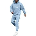 thumbnail image 1 of Dwelliawo Men's Tracksuits 2 Piece Set Solid Color Fleece Hoodie Jogging Athletic Pants Set Sweat Fall Winter Suits with Pockets Blue 3XL, 1 of 4
