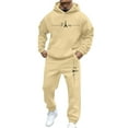 thumbnail image 1 of Dwelliawo Men's Tracksuits 2 Piece Set Solid Color Fleece Pullover Hoodies Jogging Running Pants Set Relaxed Fit Fall Suits with Pockets Khaki XL, 1 of 5