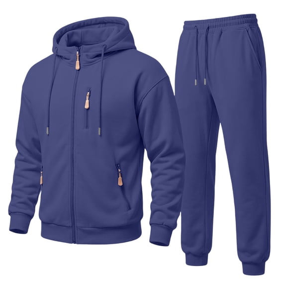 Dwelliawo Men's Tracksuits 2 Piece Set Solid Color Full Zip Fleece Pullover Hoodies Joggers Athletic Pants Set Sweat Fall Winter Suits with Pockets Navy XL
