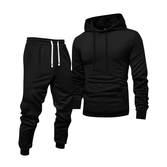 Dwelliawo Men's Tracksuits 2 Piece Set Solid Color Relaxed Fit Pullover Hoodies Joggers Running Pants Set Sweat Fall Winter Suits with Pockets Black 3XL