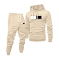 thumbnail image 1 of Dwelliawo Men's Tracksuits 2 Piece Set Solid Color Sweat Hoodie Joggers Running Pant Set Fleece Fall Winter Suit with Pockets Beige 2XL, 1 of 5