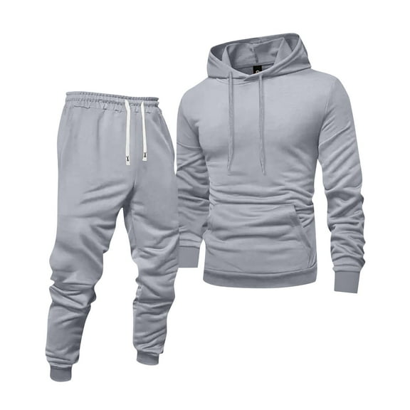 Dwelliawo Men's Tracksuits 2 Piece Set Solid Color Sweat Hoodie Jogging Athletic Pants Set Casual Fall Suit with Pockets Gray L
