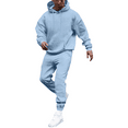 thumbnail image 1 of Dwelliawo Men's Tracksuits 2 Piece Set Solid Color Sweat Pullover Hoodies Jogging Athletic Pant Set Fleece Fall Suits with Pockets Light Blue 3XL, 1 of 5