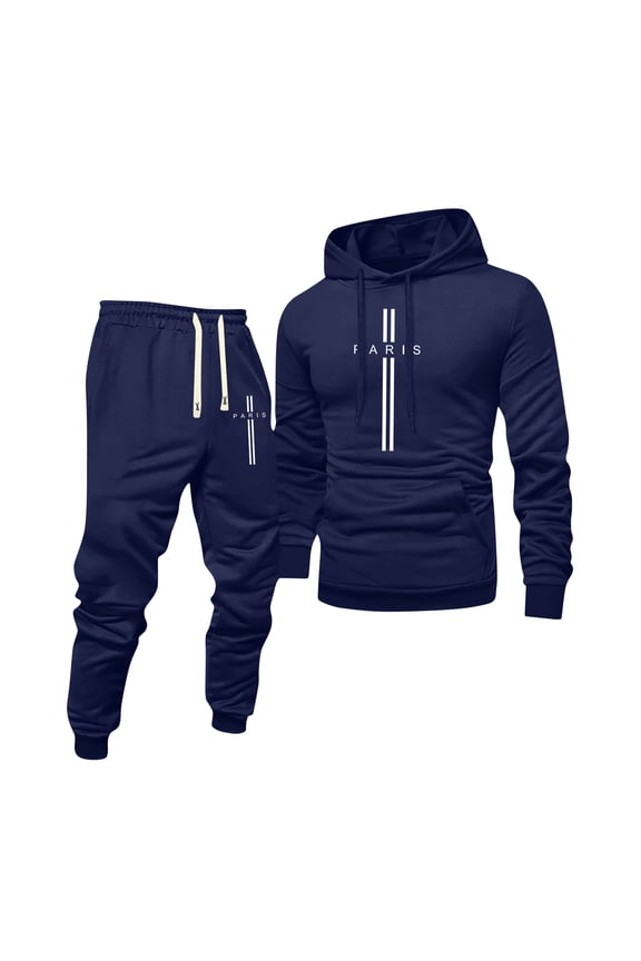 Men's Tracksuits 2 Piece Set Solid Color Sweat Pullover Hoodies Jogging Running Pant Set Casual Fall Winter Suits with Pockets Blue 3XL